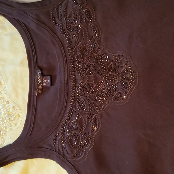 Three Lady Hathaway tank tops size large and red yellow and brown with beaded ac - Picture 3 of 5